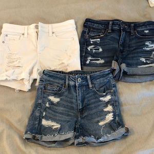 3 pairs of American Eagle ripped jean shorts.